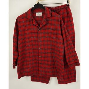 Lee Valley Ireland 2 PC Pajama Set Sleepwear Mens Large Red Tartan Plaid Flannel